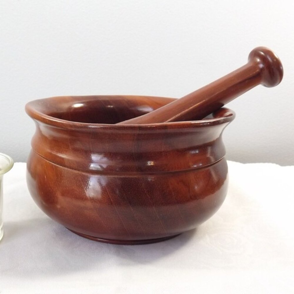 Vintage Hand-turned Wooden Mortar & Pestle